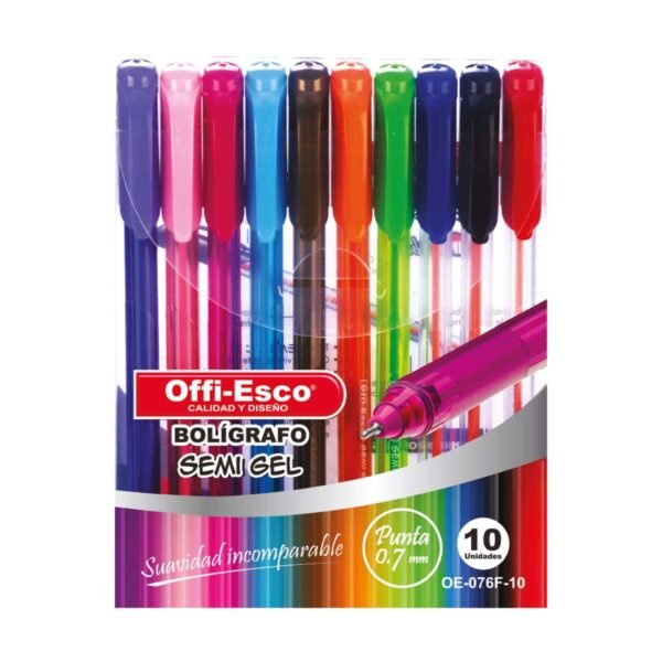 Set de Esferos semi gel Offi-Esco 0.7mm X 10 colores